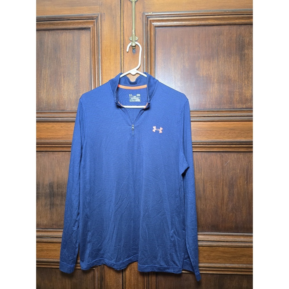 Under Armour ColdGear Blue Striped Long Sleeve Quarter Zip Shirt LG